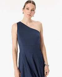 One-Shoulder Poplin Midi Dress