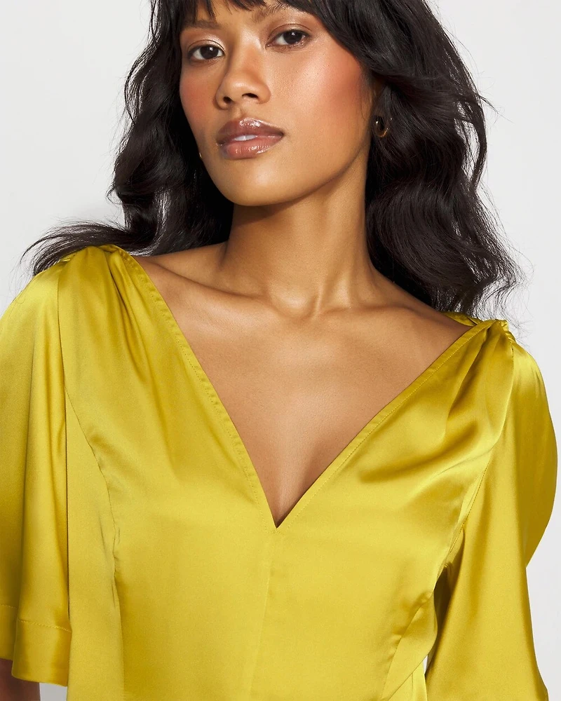 Satin Twist-Shoulder Top