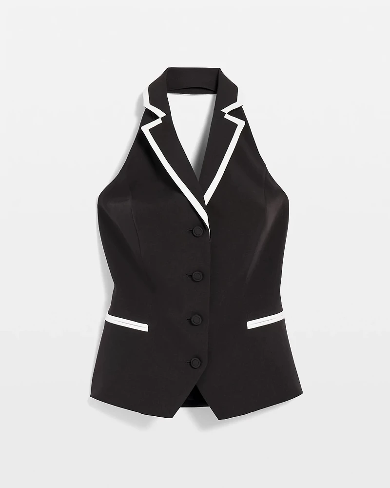 Contrast Piping Halter Vest