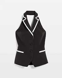 Contrast Piping Halter Vest