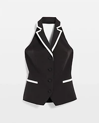 Contrast Piping Halter Vest