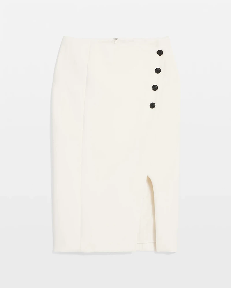 Asymmetric Button Front Pencil Skirt