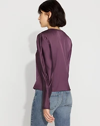 Pleated Sleeve Satin Blouse