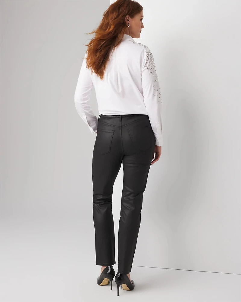 High-Rise Straight Coated Denim Jeans