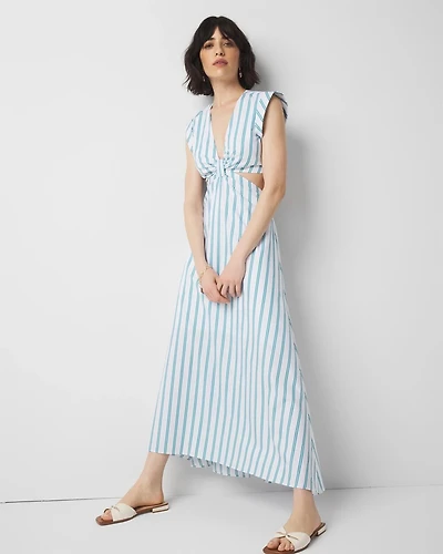 Petite Striped Cotton Midi Dress