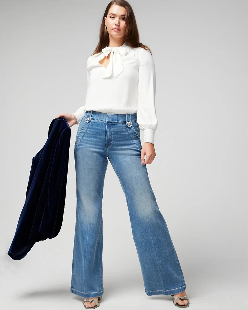 High Rise Every Day Soft Novelty Button Wide Leg Jean