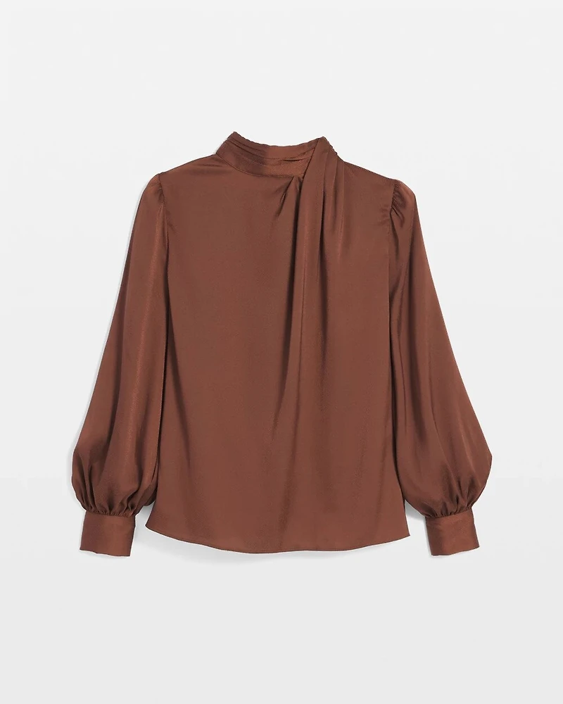 Petite Mock Neck Satin Jacquard Blouse