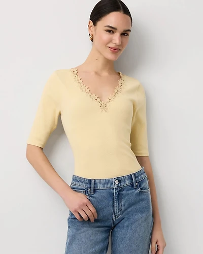 WHBM FORME™ Lace Trim V-neck Tee