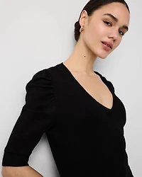 Ruched Sleeve V-neck Pullover