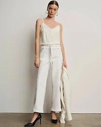 Braided Belt High Rise Wide Leg Crop Jean