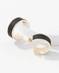 Black Textured Leather Small Hoop Earrings