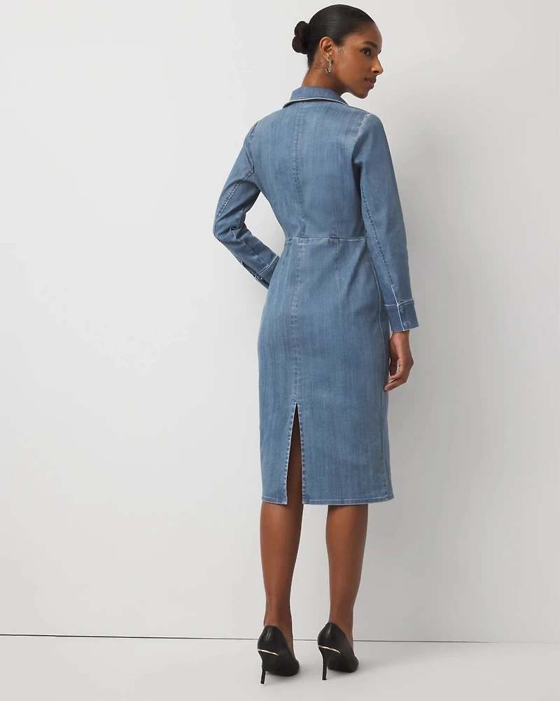 Clear Coated Denim Midi Dress