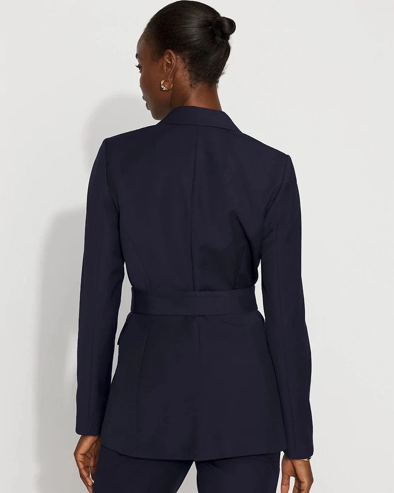 Belted One-Button Blazer Comfort Stretch