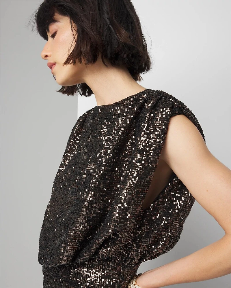 Petite Sequin Ruched Midi Dress
