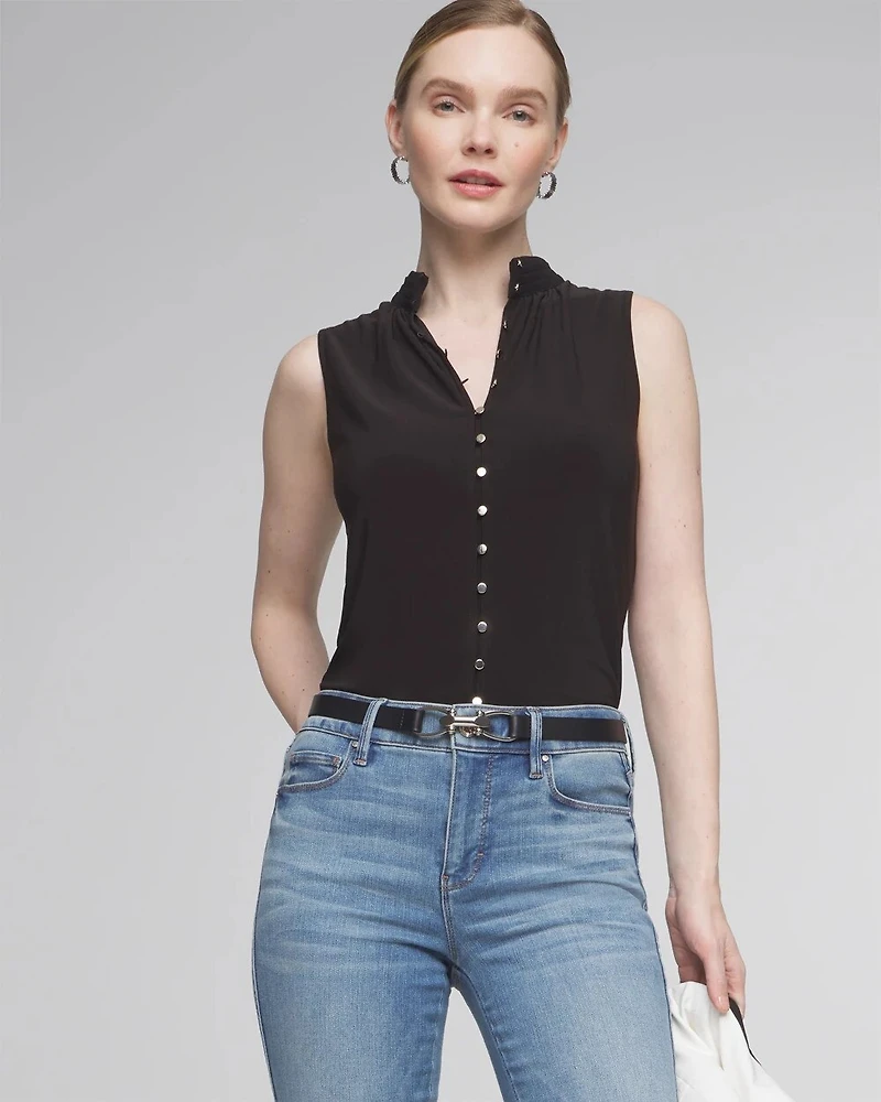 Matte Jersey Button Front Shell Top