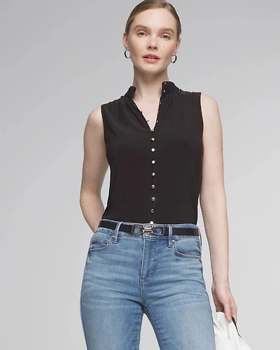 Matte Jersey Button Front Shell Top