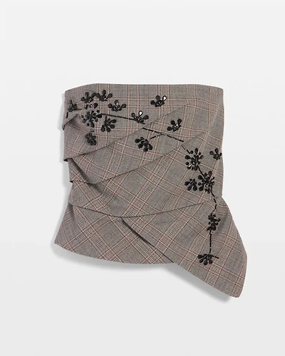 Beaded + Plaid Draped Bustier