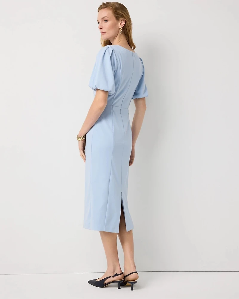 Puff Sleeve Midi Sheath Dress