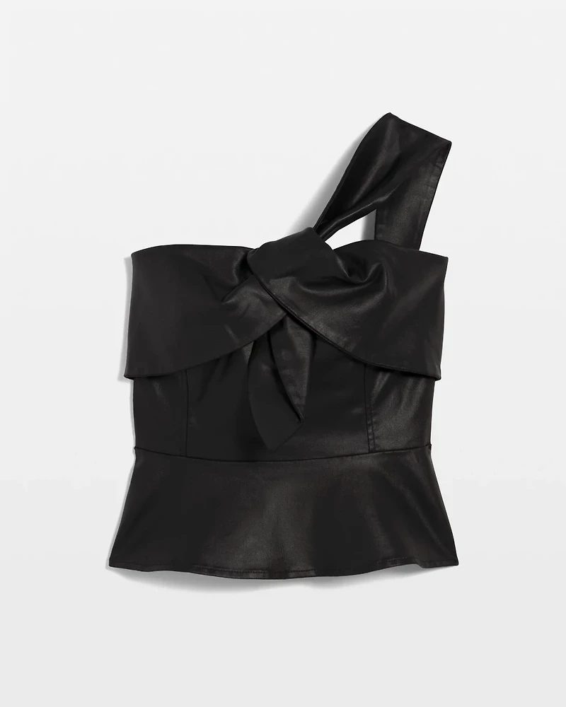 One-Shoulder Faux Leather Peplum Top