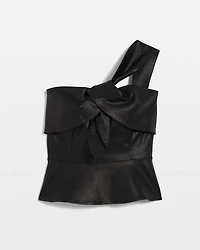 One-Shoulder Faux Leather Peplum Top