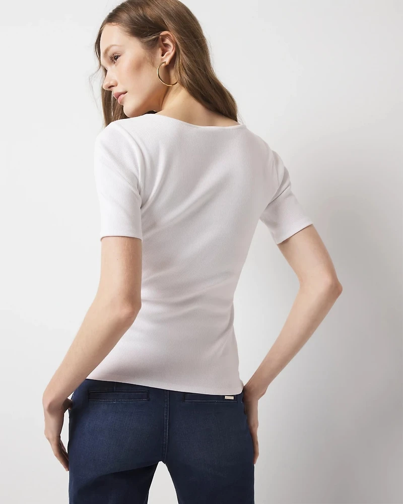 WHBM FORME™ Ribbed Stretch Button Tee