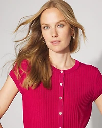 Cap Sleeve Space-Dyed Cardigan Sweater