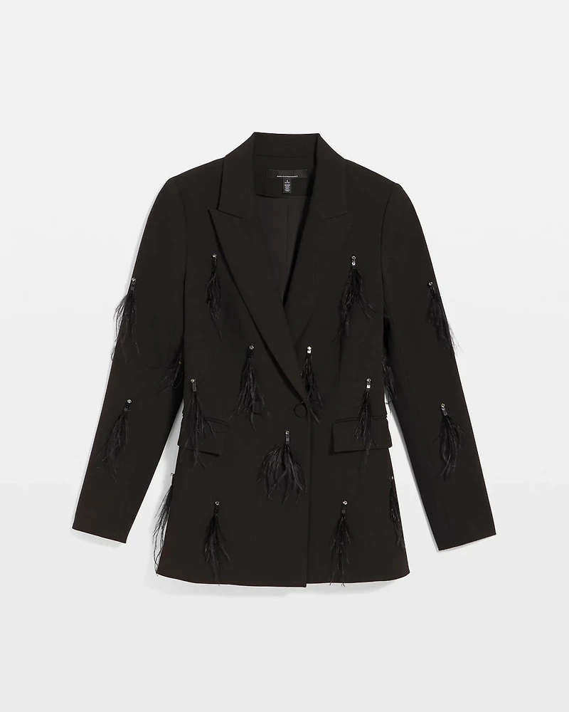 Feather Embellished Double-Breasted Blazer
