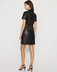 Faux Leather Button-Front Mini Dress
