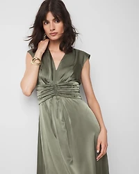 Satin Flutter Sleeve Midi Dress