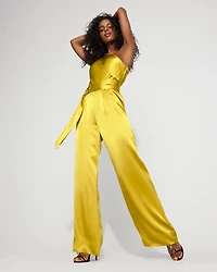One-Shoulder Satin Belted Jumpsuit
