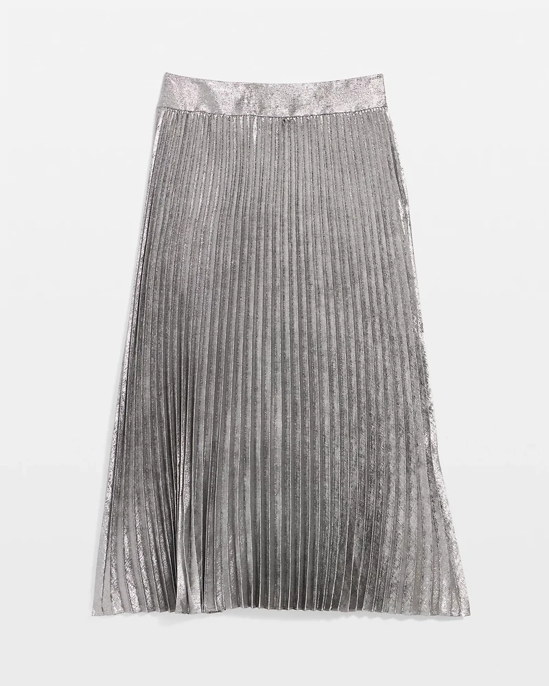 Pleated Chiffon Metallic Midi Skirt