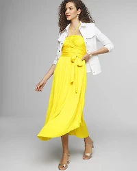 Strapless Pleated Tie-Waist Dress