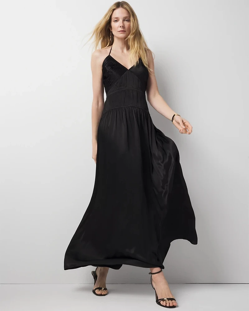 Satin Floral Halter Maxi Dress