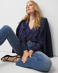 Ruffle Sleeve Sheer Striped Blouse