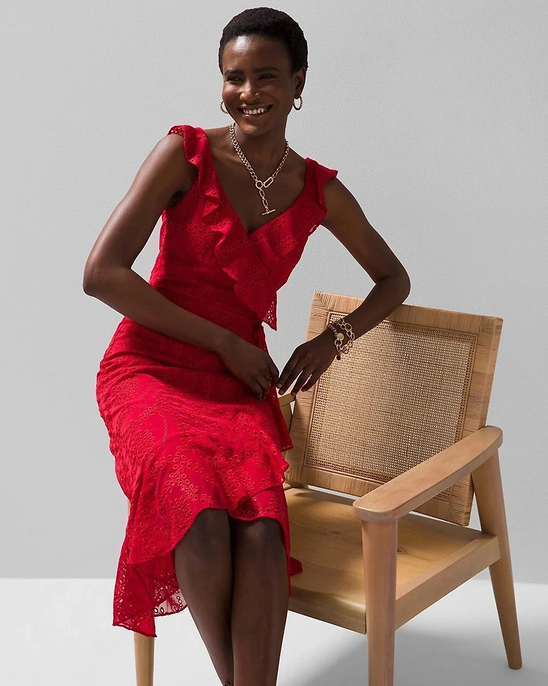 Eyelet Ruffle Wrap Dress