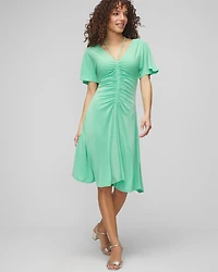 Short Sleeve Ruched Front Matte Jersey Dress
