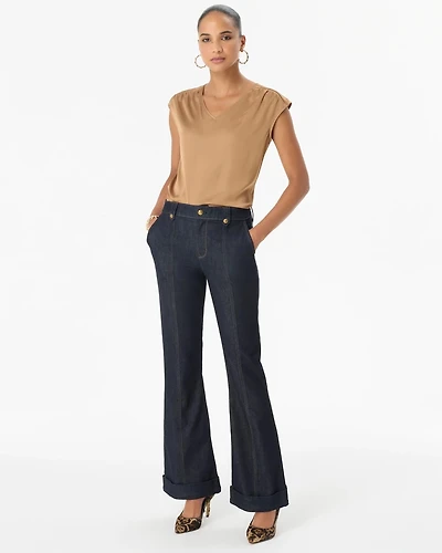 Cuffed High-Rise Flare Jean