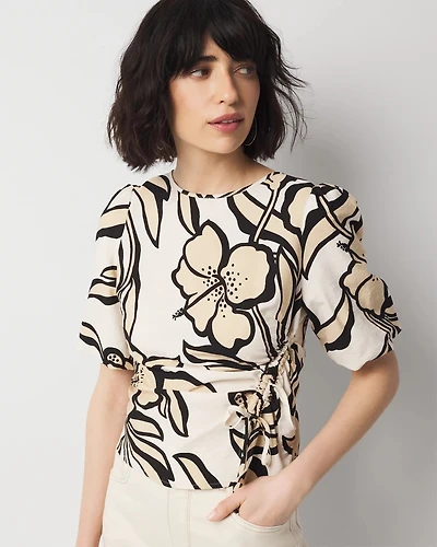 Puff-Sleeve Drawstring Blouse