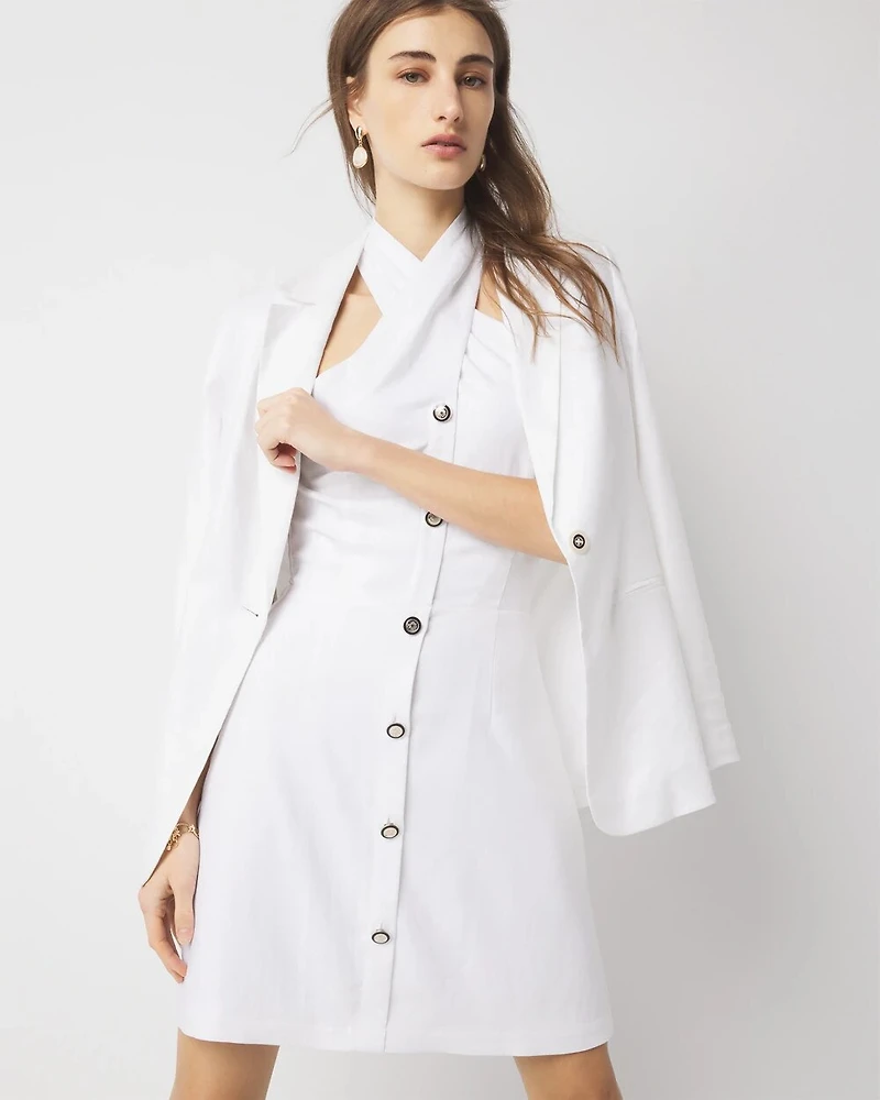Petite Button-Front Halter Mini Dress