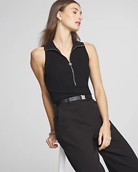 Half Zip Rib Halter Sweater Tank