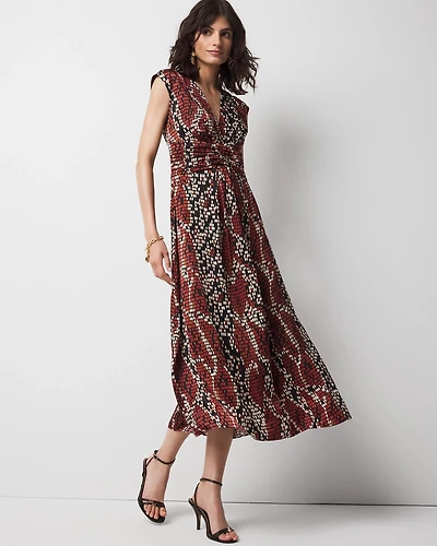 Cap-Sleeve Satin Midi Dress