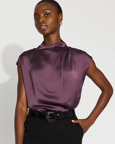 Satin Draped Sleeveless Blouse