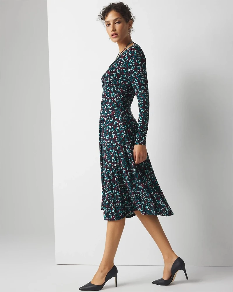 Long Sleeve Ruched Front Midi Dress