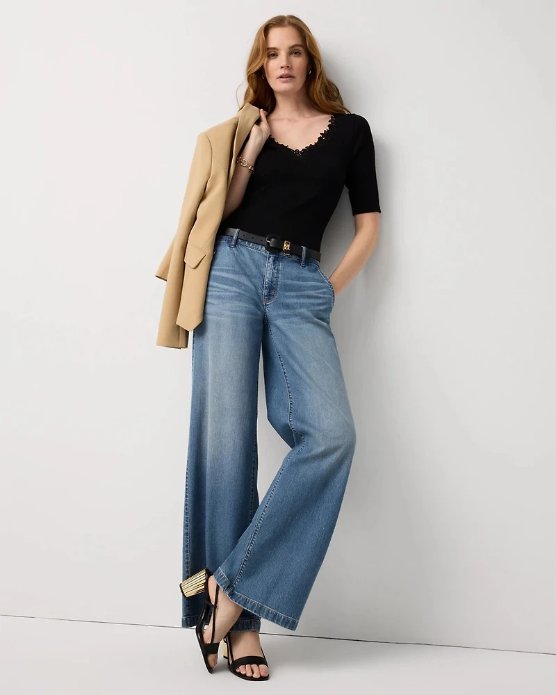 WHBM FORME™ Lace Trim V-neck Tee