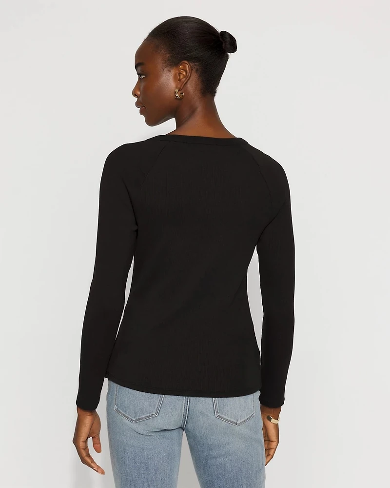WHBM FORME™ Ribbed Stretch Button Long-Sleeve Tee