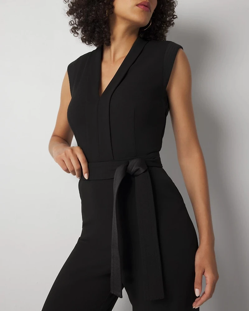 Petite Sleeveless Tie Waist Jumpsuit
