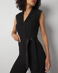 Petite Sleeveless Tie Waist Jumpsuit