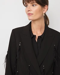 Feather Embellished Double-Breasted Blazer