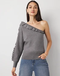Metallic Ruffle One-Shoulder Sweater