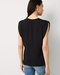 Ruched Shoulder Crepe Shell